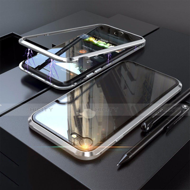 Custodia Lusso Alluminio Laterale Specchio 360 Gradi Cover M01 per Apple iPhone 7 Argento