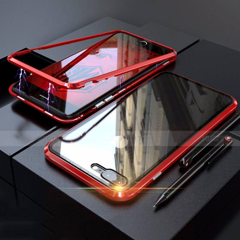Custodia Lusso Alluminio Laterale Specchio 360 Gradi Cover M01 per Apple iPhone 7 Plus Rosso