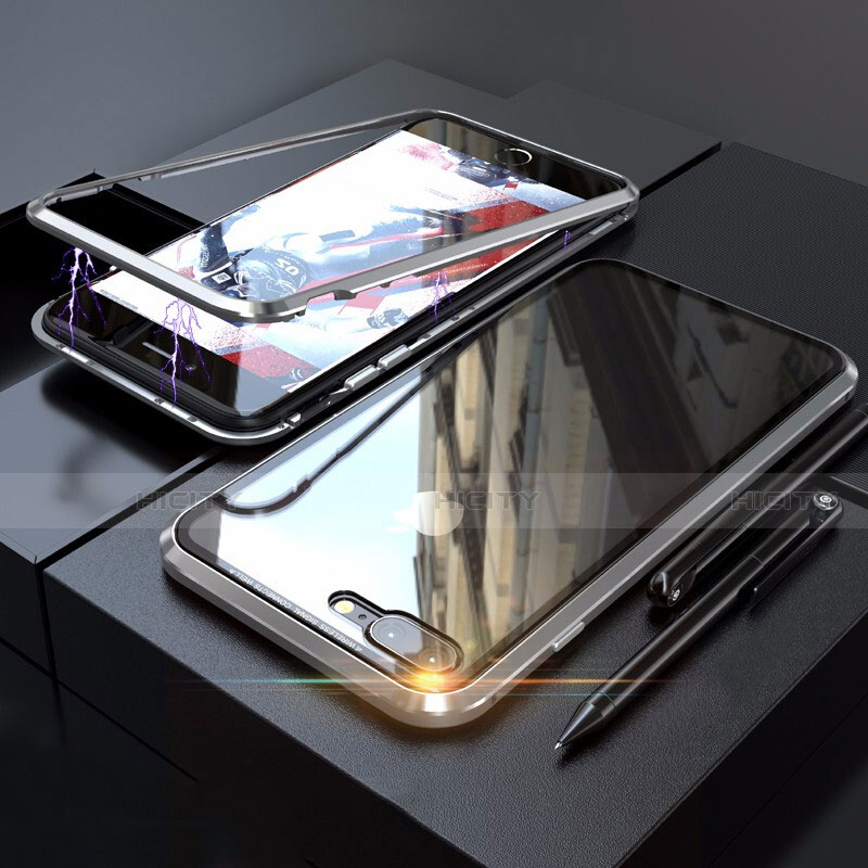 Custodia Lusso Alluminio Laterale Specchio 360 Gradi Cover M01 per Apple iPhone 8 Plus Argento