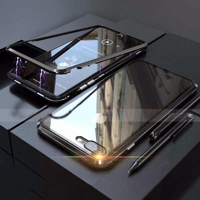 Custodia Lusso Alluminio Laterale Specchio 360 Gradi Cover M01 per Apple iPhone 8 Plus Nero