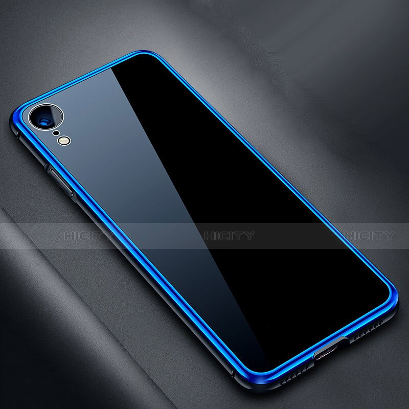 Custodia Lusso Alluminio Laterale Specchio 360 Gradi Cover M01 per Apple iPhone XR Blu