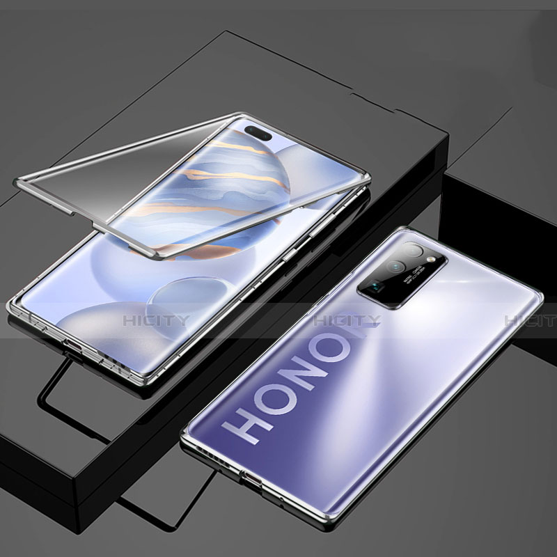 Custodia Lusso Alluminio Laterale Specchio 360 Gradi Cover M01 per Huawei Honor 30 Pro Argento