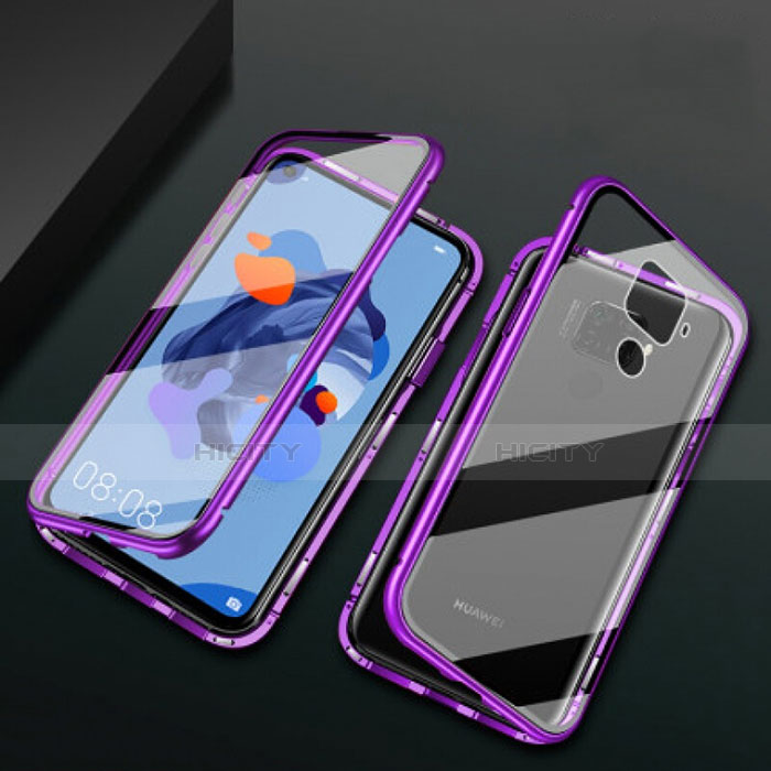 Custodia Lusso Alluminio Laterale Specchio 360 Gradi Cover M01 per Huawei Mate 30 Lite Viola