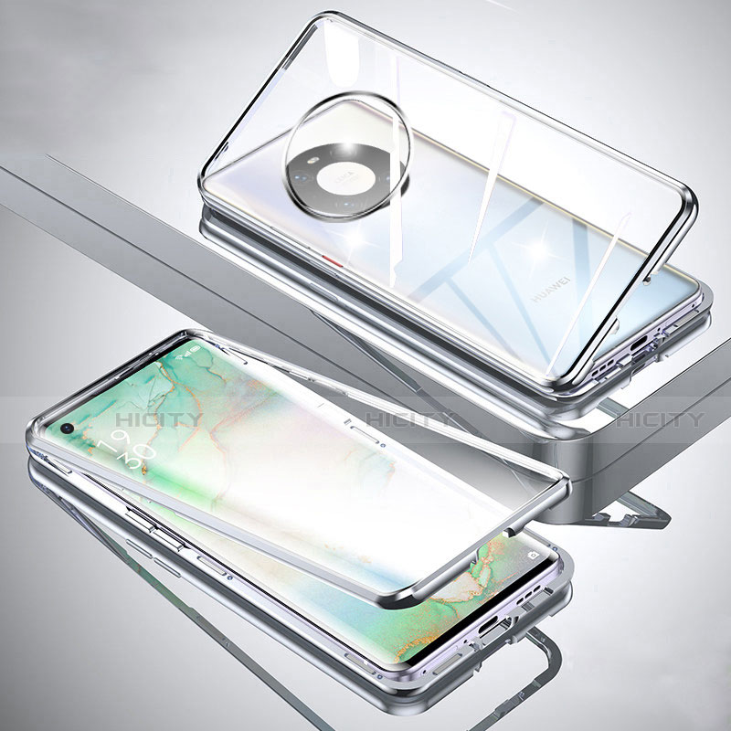Custodia Lusso Alluminio Laterale Specchio 360 Gradi Cover M01 per Huawei Mate 40E 5G Argento