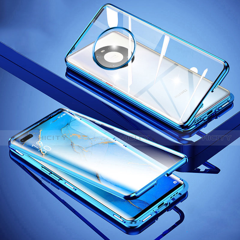 Custodia Lusso Alluminio Laterale Specchio 360 Gradi Cover M01 per Huawei Mate 40E Pro 4G Blu