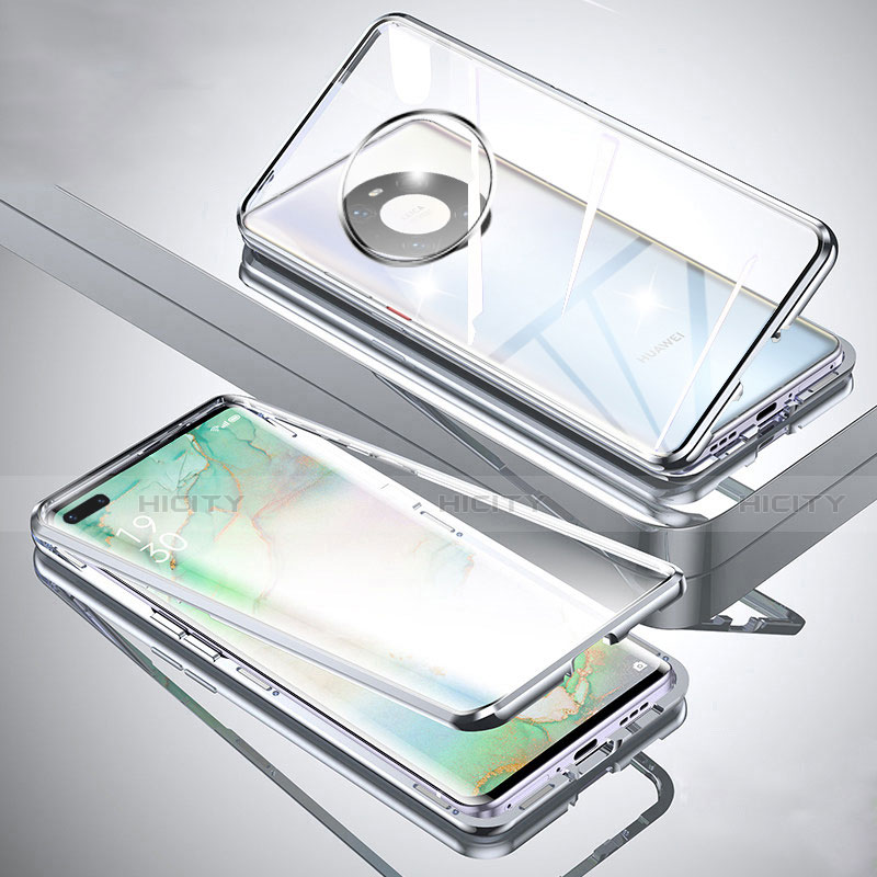 Custodia Lusso Alluminio Laterale Specchio 360 Gradi Cover M01 per Huawei Mate 40E Pro 5G Argento