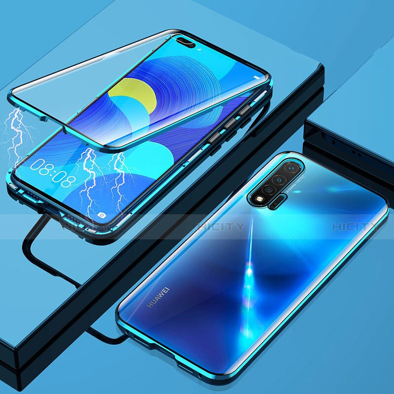 Custodia Lusso Alluminio Laterale Specchio 360 Gradi Cover M01 per Huawei Nova 6 5G Blu