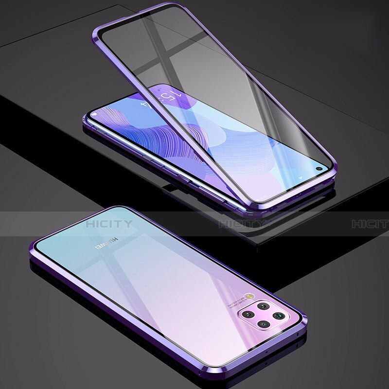 Custodia Lusso Alluminio Laterale Specchio 360 Gradi Cover M01 per Huawei Nova 7i Viola