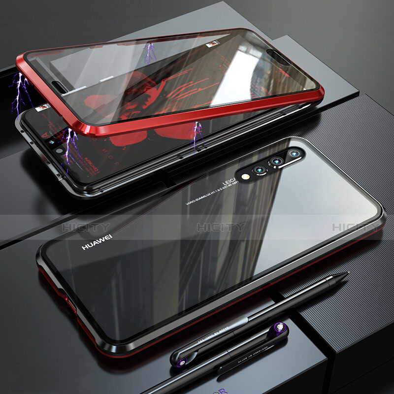 Custodia Lusso Alluminio Laterale Specchio 360 Gradi Cover M01 per Huawei P20 Pro Rosso