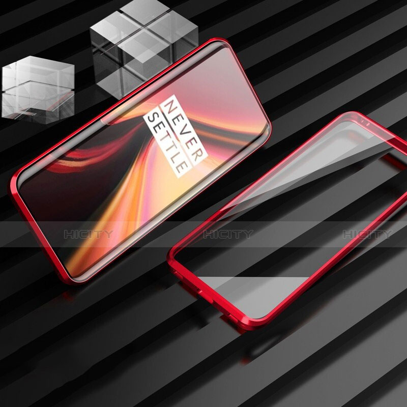 Custodia Lusso Alluminio Laterale Specchio 360 Gradi Cover M01 per OnePlus 7T Pro 5G Rosso