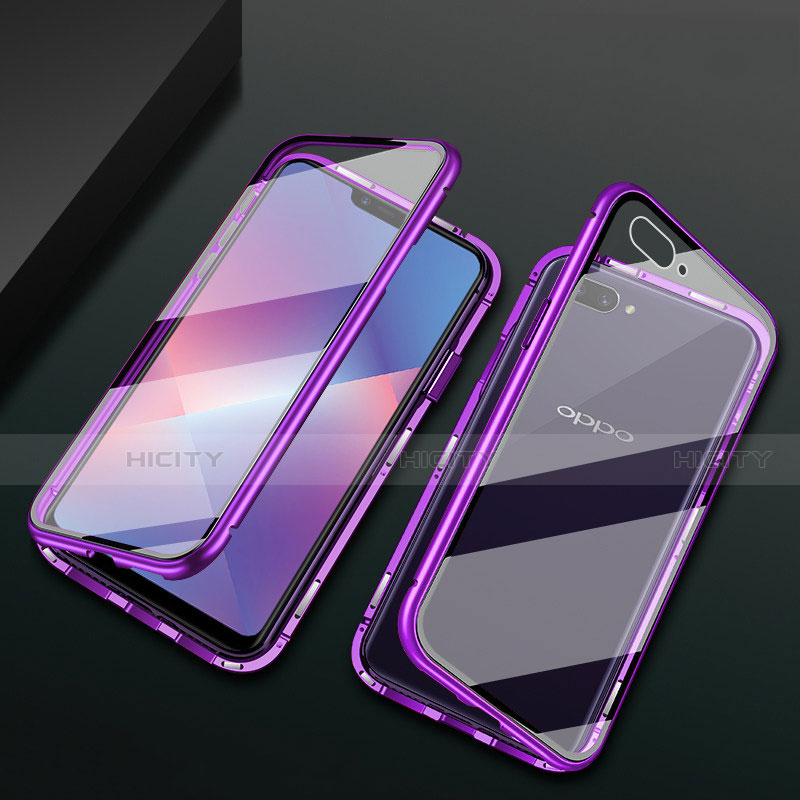 Custodia Lusso Alluminio Laterale Specchio 360 Gradi Cover M01 per Oppo A12e Viola