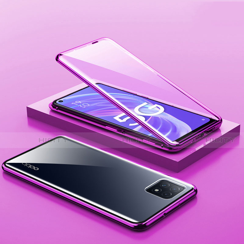 Custodia Lusso Alluminio Laterale Specchio 360 Gradi Cover M01 per Oppo A73 5G Viola