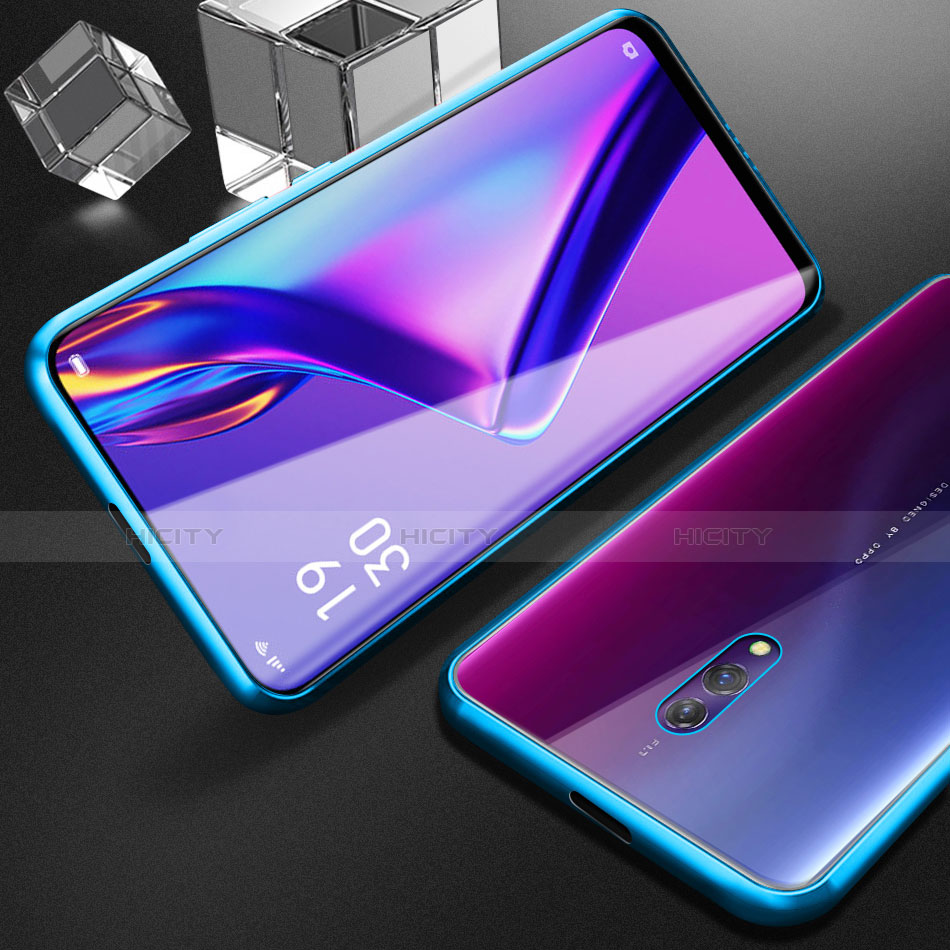 Custodia Lusso Alluminio Laterale Specchio 360 Gradi Cover M01 per Oppo Realme X Blu