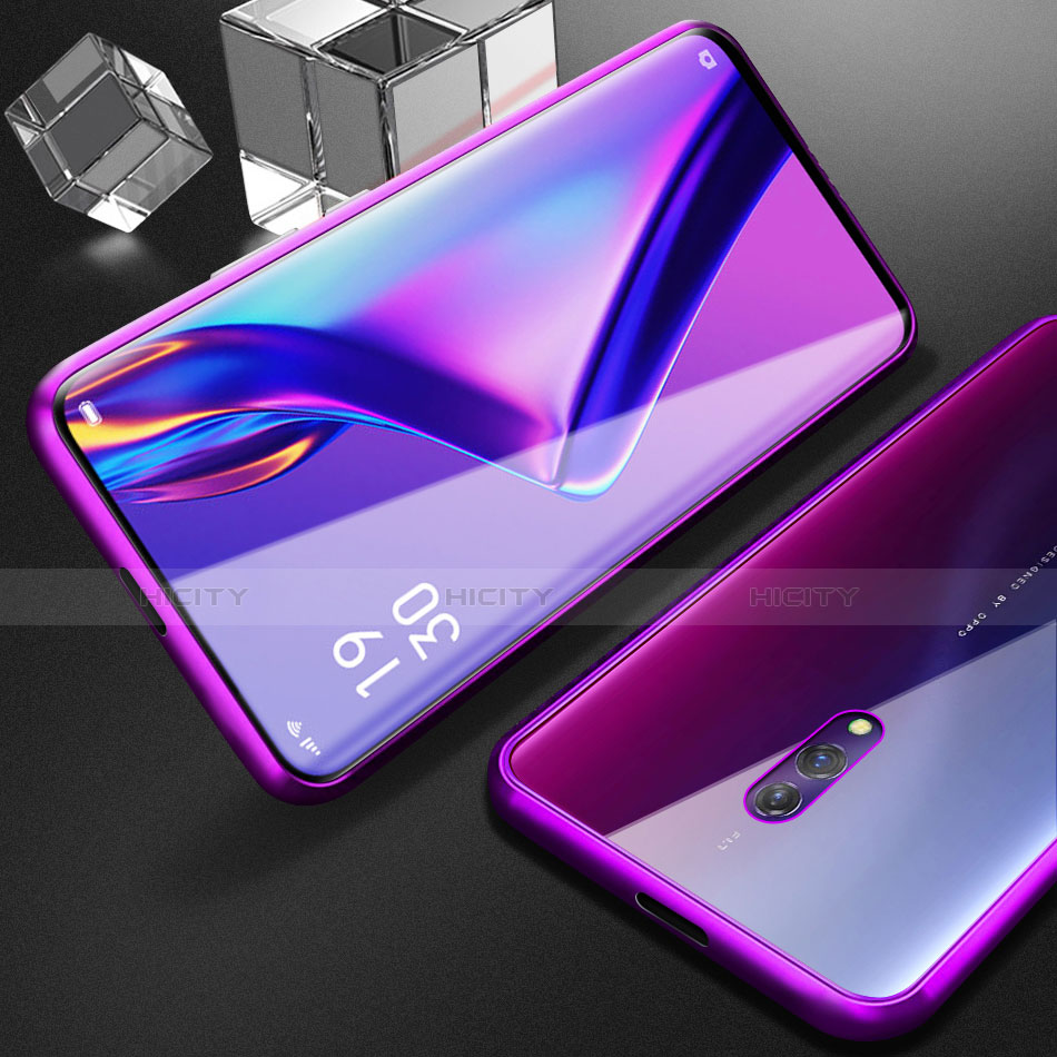 Custodia Lusso Alluminio Laterale Specchio 360 Gradi Cover M01 per Oppo Realme X Viola