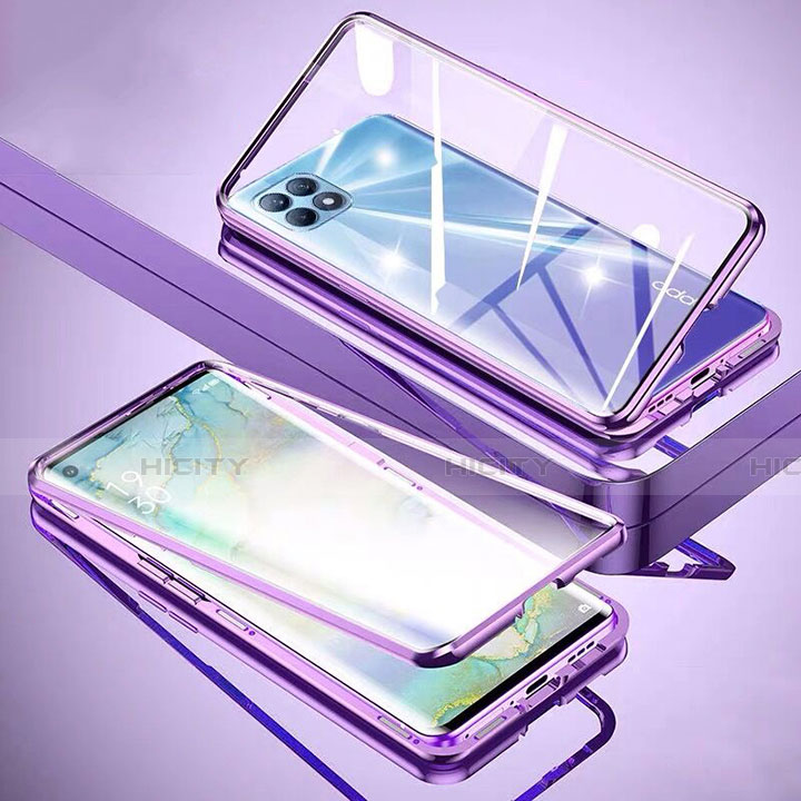 Custodia Lusso Alluminio Laterale Specchio 360 Gradi Cover M01 per Oppo Reno4 SE 5G Viola