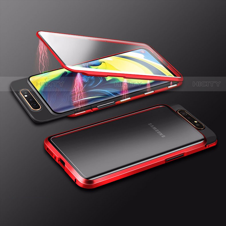 Custodia Lusso Alluminio Laterale Specchio 360 Gradi Cover M01 per Samsung Galaxy A80 Rosso