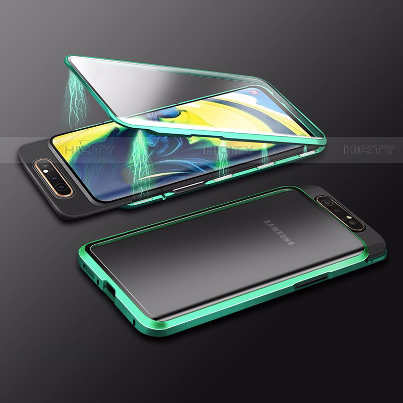 Custodia Lusso Alluminio Laterale Specchio 360 Gradi Cover M01 per Samsung Galaxy A80 Verde