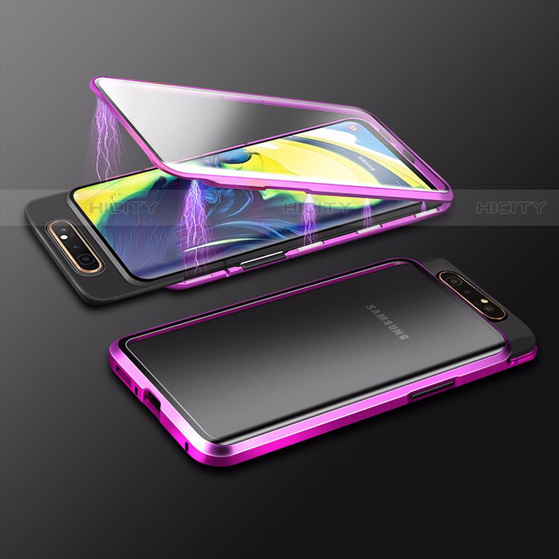 Custodia Lusso Alluminio Laterale Specchio 360 Gradi Cover M01 per Samsung Galaxy A80 Viola