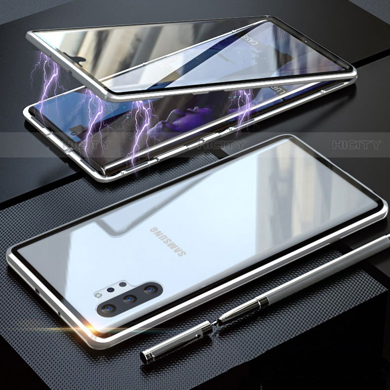 Custodia Lusso Alluminio Laterale Specchio 360 Gradi Cover M01 per Samsung Galaxy Note 10 Plus 5G Argento