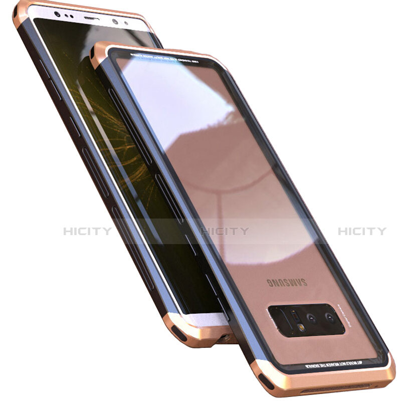 Custodia Lusso Alluminio Laterale Specchio 360 Gradi Cover M01 per Samsung Galaxy Note 8 Oro