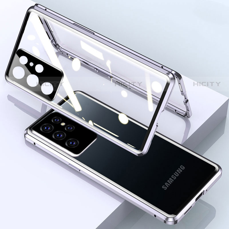 Custodia Lusso Alluminio Laterale Specchio 360 Gradi Cover M01 per Samsung Galaxy S21 Ultra 5G Argento