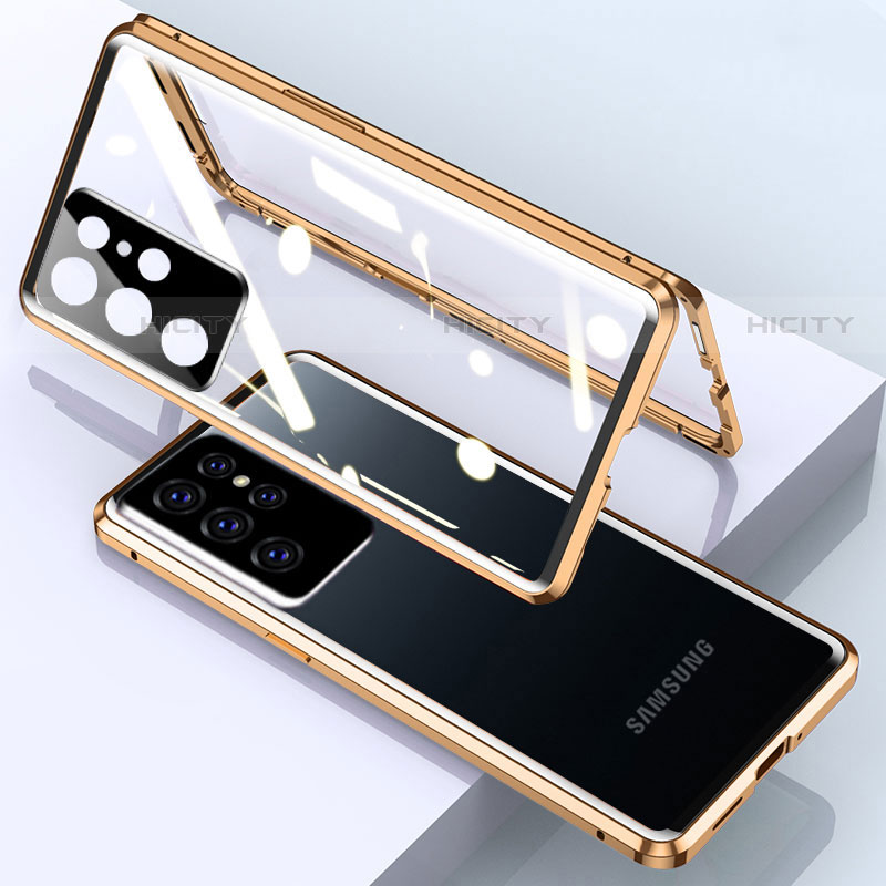 Custodia Lusso Alluminio Laterale Specchio 360 Gradi Cover M01 per Samsung Galaxy S21 Ultra 5G Oro