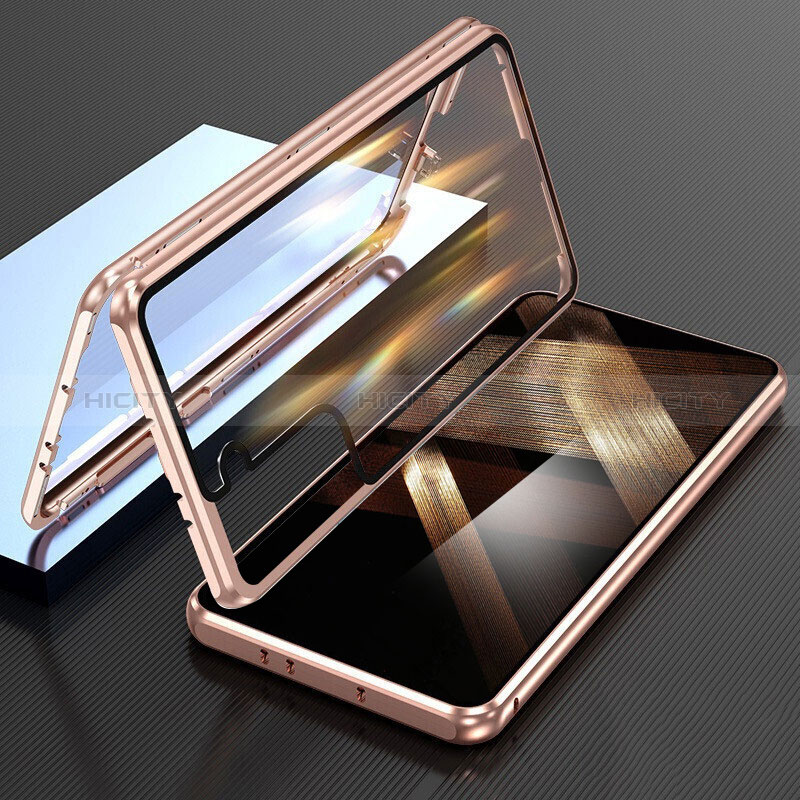 Custodia Lusso Alluminio Laterale Specchio 360 Gradi Cover M01 per Samsung Galaxy S24 5G Oro