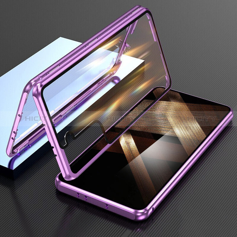Custodia Lusso Alluminio Laterale Specchio 360 Gradi Cover M01 per Samsung Galaxy S24 Plus 5G Viola