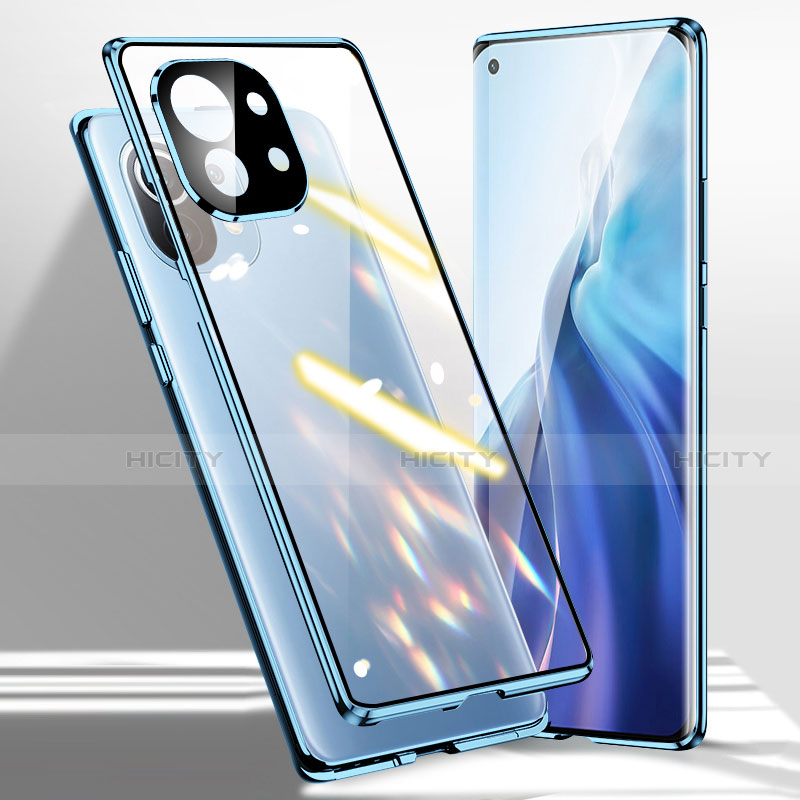 Custodia Lusso Alluminio Laterale Specchio 360 Gradi Cover M01 per Xiaomi Mi 11 Lite 4G Blu