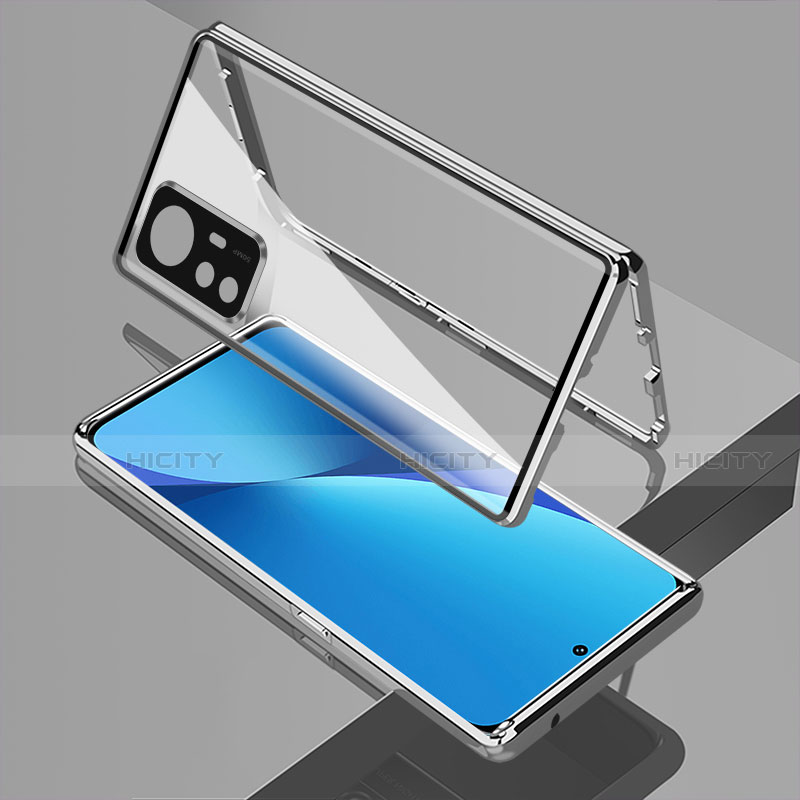 Custodia Lusso Alluminio Laterale Specchio 360 Gradi Cover M01 per Xiaomi Mi 12 5G Argento