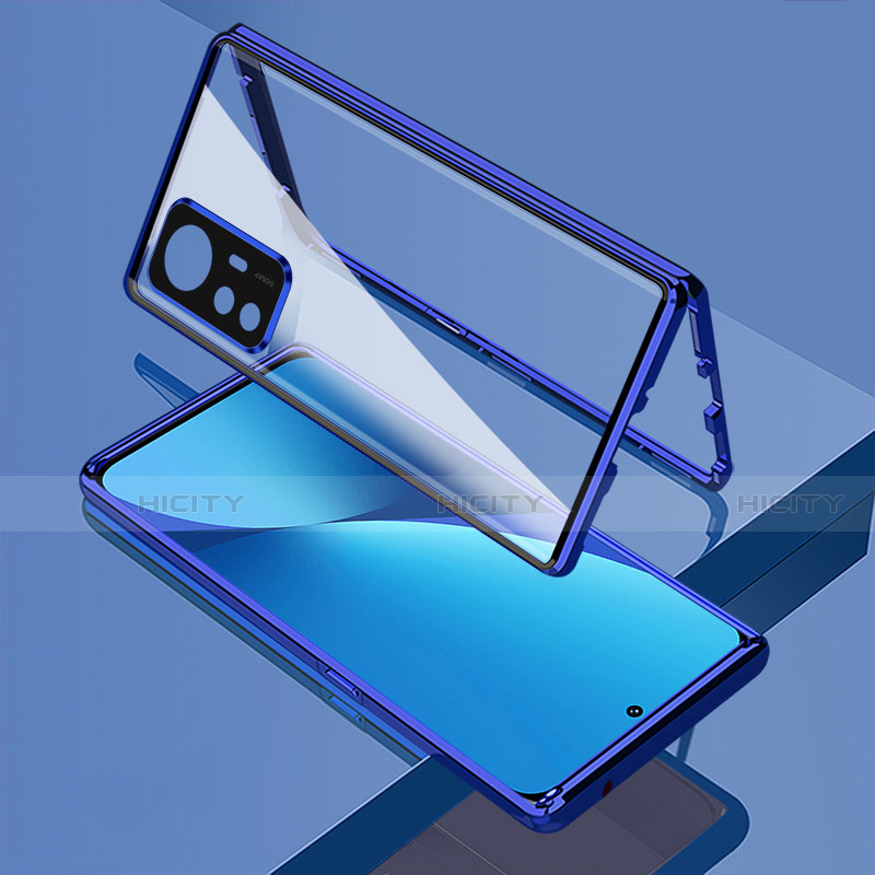 Custodia Lusso Alluminio Laterale Specchio 360 Gradi Cover M01 per Xiaomi Mi 12 5G Blu