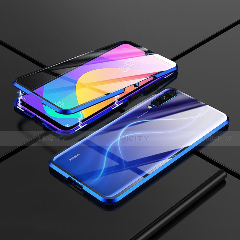 Custodia Lusso Alluminio Laterale Specchio 360 Gradi Cover M01 per Xiaomi Mi A3 Blu