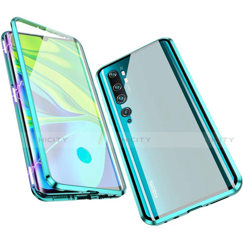 Custodia Lusso Alluminio Laterale Specchio 360 Gradi Cover M01 per Xiaomi Mi Note 10 Pro Ciano