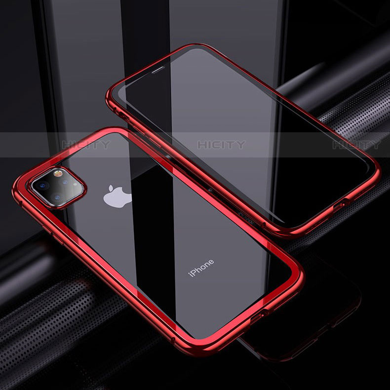 Custodia Lusso Alluminio Laterale Specchio 360 Gradi Cover M02 per Apple iPhone 11 Pro Max Rosso
