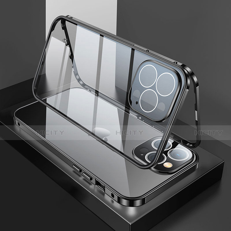 Custodia Lusso Alluminio Laterale Specchio 360 Gradi Cover M02 per Apple iPhone 13 Pro Max Nero