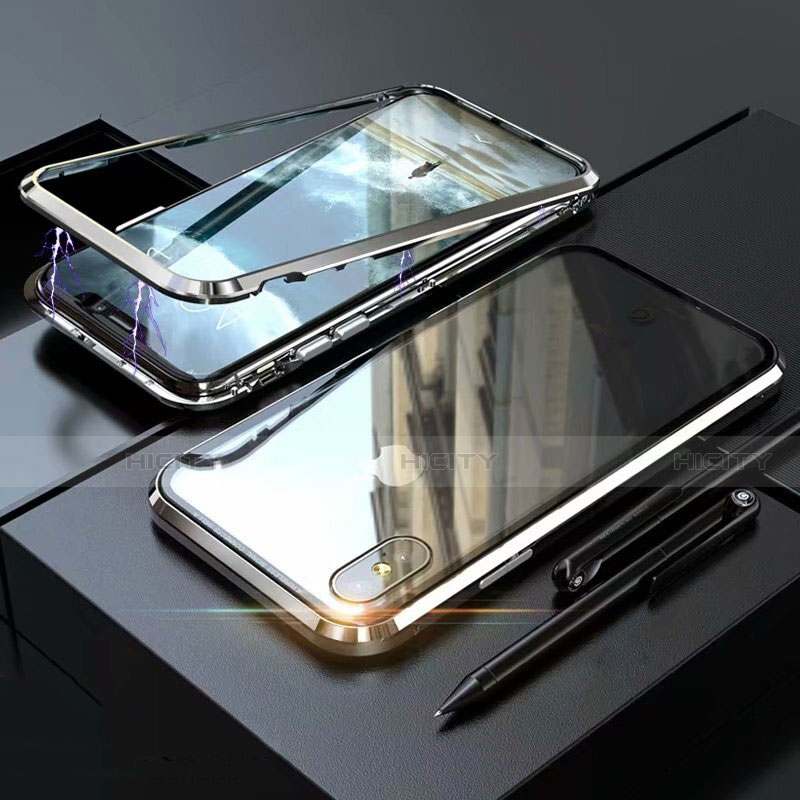 Custodia Lusso Alluminio Laterale Specchio 360 Gradi Cover M02 per Apple iPhone X Argento