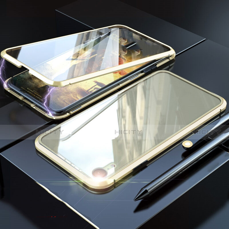 Custodia Lusso Alluminio Laterale Specchio 360 Gradi Cover M02 per Apple iPhone XR Oro