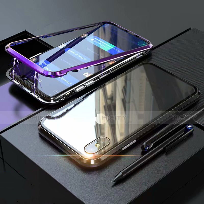 Custodia Lusso Alluminio Laterale Specchio 360 Gradi Cover M02 per Apple iPhone Xs Viola