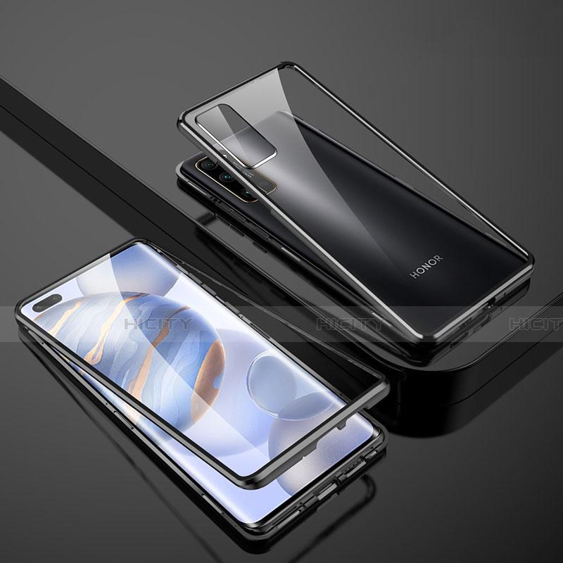 Custodia Lusso Alluminio Laterale Specchio 360 Gradi Cover M02 per Huawei Honor 30 Pro Nero