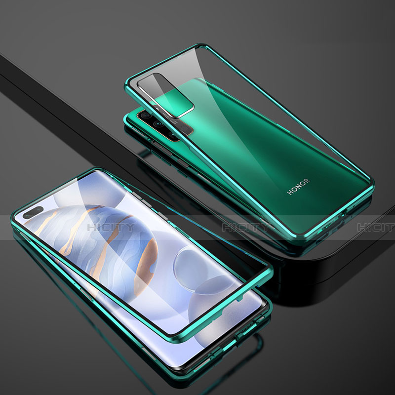 Custodia Lusso Alluminio Laterale Specchio 360 Gradi Cover M02 per Huawei Honor 30 Pro Verde