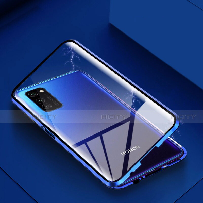 Custodia Lusso Alluminio Laterale Specchio 360 Gradi Cover M02 per Huawei Honor View 30 Pro 5G Blu