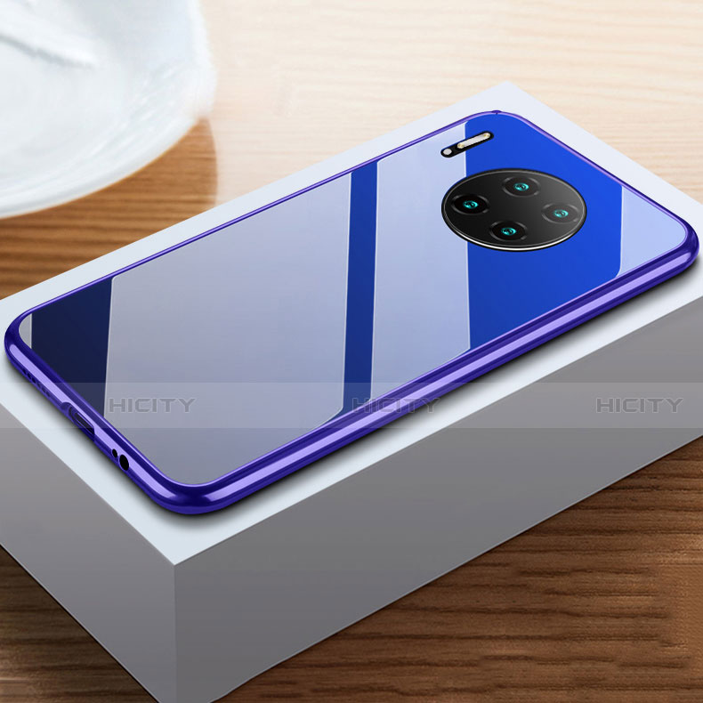 Custodia Lusso Alluminio Laterale Specchio 360 Gradi Cover M02 per Huawei Mate 30 5G Blu