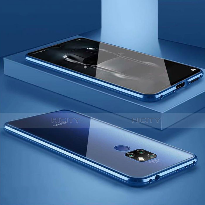 Custodia Lusso Alluminio Laterale Specchio 360 Gradi Cover M02 per Huawei Mate 30 Lite Blu