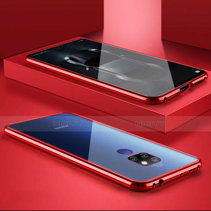 Custodia Lusso Alluminio Laterale Specchio 360 Gradi Cover M02 per Huawei Mate 30 Lite Rosso