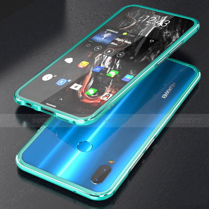 Custodia Lusso Alluminio Laterale Specchio 360 Gradi Cover M02 per Huawei Nova 3e Cielo Blu