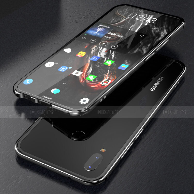 Custodia Lusso Alluminio Laterale Specchio 360 Gradi Cover M02 per Huawei Nova 3e Nero