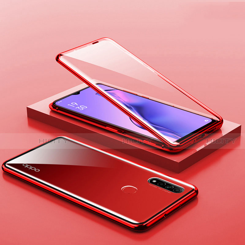 Custodia Lusso Alluminio Laterale Specchio 360 Gradi Cover M02 per Oppo A31 Rosso