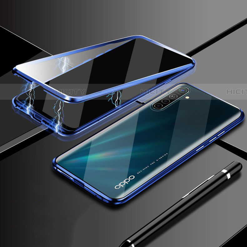 Custodia Lusso Alluminio Laterale Specchio 360 Gradi Cover M02 per Oppo K5 Blu