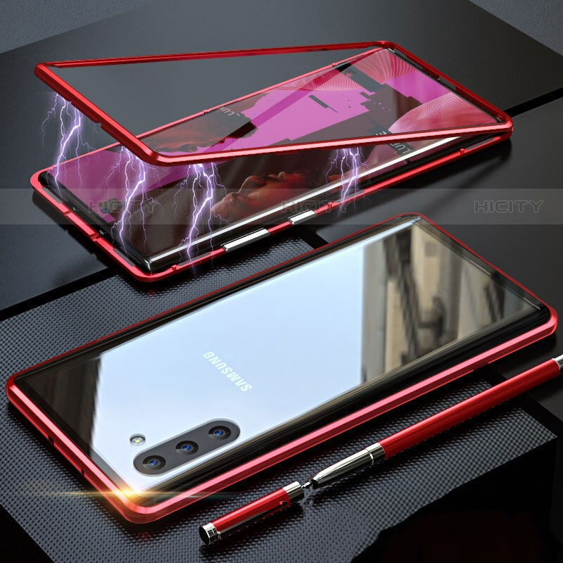 Custodia Lusso Alluminio Laterale Specchio 360 Gradi Cover M02 per Samsung Galaxy Note 10 5G Rosso