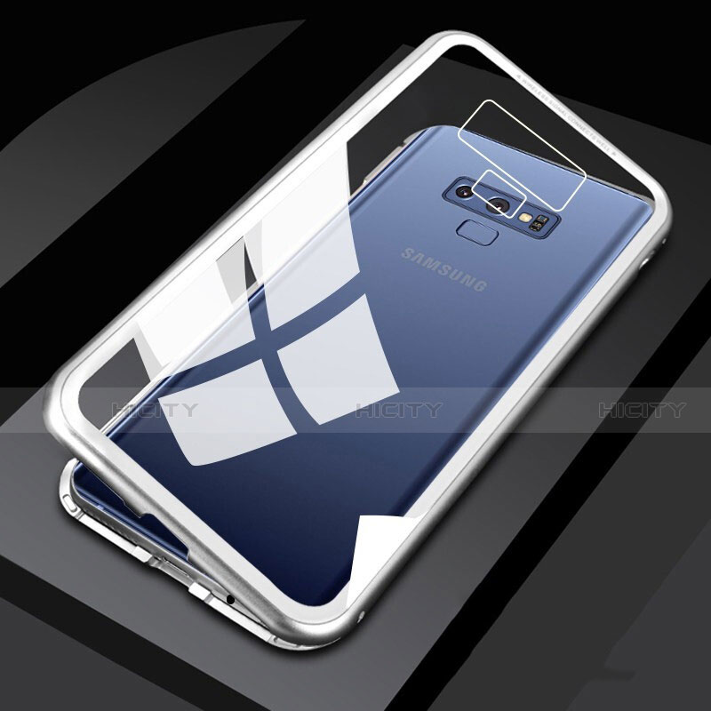 Custodia Lusso Alluminio Laterale Specchio 360 Gradi Cover M02 per Samsung Galaxy Note 9 Argento